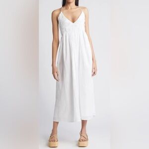 NEW Treasure & Bond White Smocked Bodice Strappy Back Cotton Lined Cotton Dress